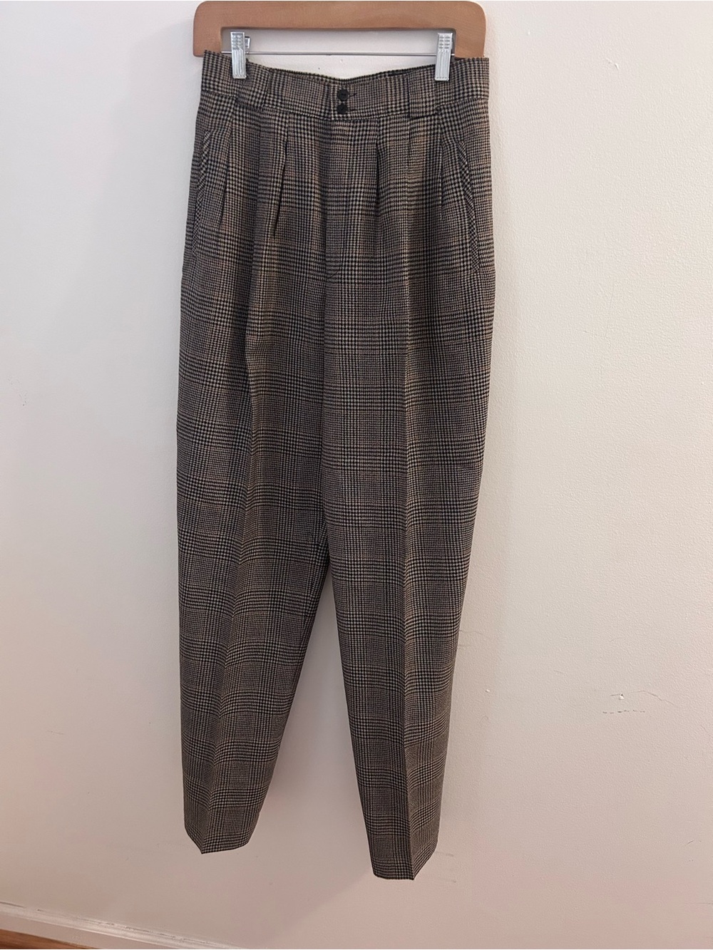 High-Waist Glen Plaid Trousers in Gray